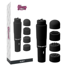 Aparat de masaj GLOSSY Kurt Pocket Massager, cu 4 capete interschimbabile, compact si elegant, culoare neagra