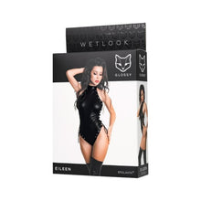 Lenjerie sexy teddy GLOSSY Wetlook body Eileen, body erotic mulat cu efect lucios, culoare negru, marime M