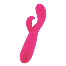 Vibrator rabbit GOODIES Sweetie Pleasures CAKEY, cu stimulator dublu, din silicon premium, 10 funcții de vibrație, roz fuchsia