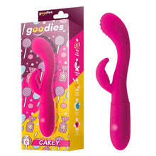 Vibrator rabbit GOODIES Sweetie Pleasures CAKEY, cu stimulator dublu, din silicon premium, 10 funcții de vibrație, roz fuchsia