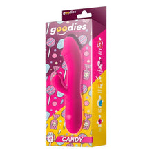 Vibrator rabbit GOODIES Sweetie Pleasures CANDY, cu stimulator dublu, din silicon premium, 10 funcții de vibrație, roz fuchsia