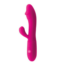 Vibrator rabbit GOODIES Sweetie Pleasures CANDY, cu stimulator dublu, din silicon premium, 10 funcții de vibrație, roz fuchsia