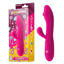 Vibrator rabbit GOODIES Sweetie Pleasures CANDY, cu stimulator dublu, din silicon premium, 10 funcții de vibrație, roz fuchsia