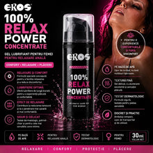 Gel lubrifiant pentru femei EROS 100% Relax Power Concentrate Women, pentru relaxare anală, testat dermatologic, pe bază de apă, 30 ml