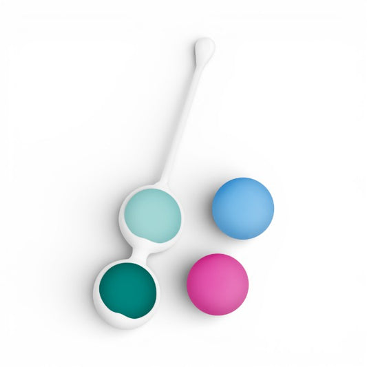 Set bile kegel HAPPY LOKY Kegel Beads, 4 bile cu greutăți progresive, din silicon medical, 15 x 25 x 35 x 55 g, multicolore