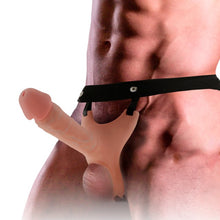 Ham Strap-On INTENSE Hollow Harness, cu dildo din silicon, design realist, ham elastic, dildo culoarea pielii, 16 cm