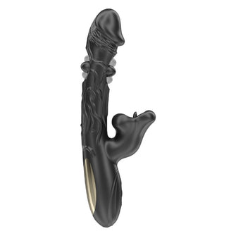 Vibrator dublu IBIZA Oscillating and Biting Vibrator, cu stimulator în formă de gură, cu funcții de mușcături, oscilații și vibrații, negru
