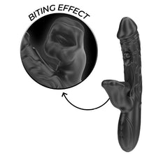 Vibrator dublu IBIZA Oscillating and Biting Vibrator, cu stimulator în formă de gură, cu funcții de mușcături, oscilații și vibrații, negru