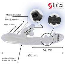 Vibrator dublu IBIZA Oscillating and Biting Vibrator, cu stimulator în formă de gură, cu funcții de mușcături, oscilații și vibrații, negru