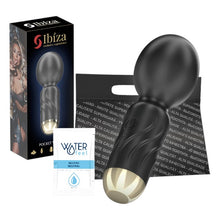 Aparat de masaj mini IBIZA Pocket Wand, 10 funcții de vibrație, lungime 11.5 cm, din silicon, rezistent la apă IPX5, negru