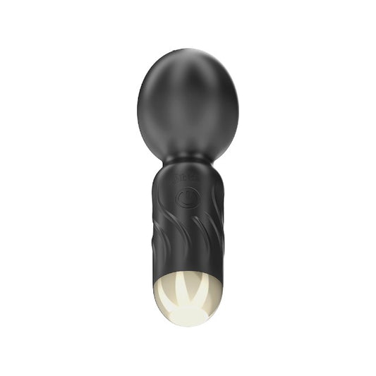 Aparat de masaj mini IBIZA Pocket Wand, 10 funcții de vibrație, lungime 11.5 cm, din silicon, rezistent la apă IPX5, negru