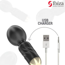Aparat de masaj mini IBIZA Pocket Wand, 10 funcții de vibrație, lungime 11.5 cm, din silicon, rezistent la apă IPX5, negru