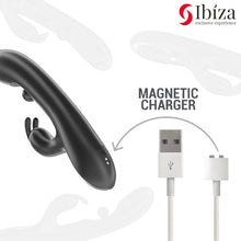 Vibrator rabbit IBIZA Rolling Ball Rabbit Vibrator, cu stimulator clitoris în formă de perlă, 7 funcții de vibrație, negru