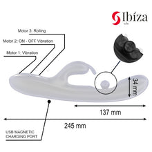 Vibrator rabbit IBIZA Rolling Ball Rabbit Vibrator, cu stimulator clitoris în formă de perlă, 7 funcții de vibrație, negru
