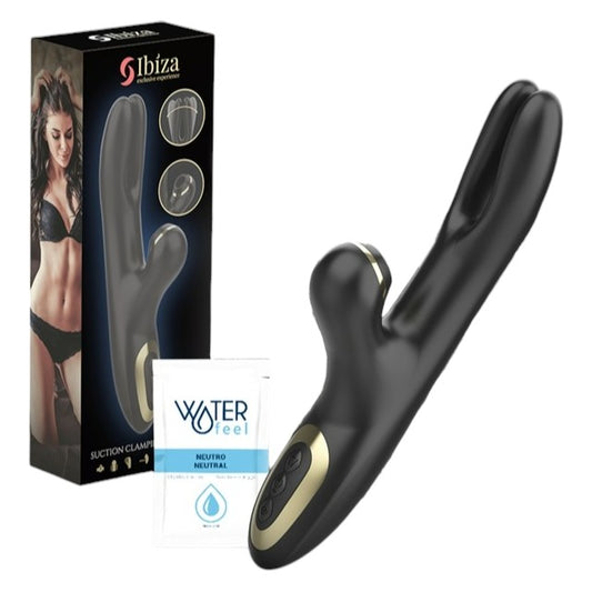 Vibrator rabbit IBIZA Suction Clamping Vibrator, din silicon hipoalergenic, 10 funcții de vibrație, 10 funcții de aspirare clitoridiană, negru