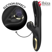 Vibrator rabbit IBIZA Suction Clamping Vibrator, din silicon hipoalergenic, 10 funcții de vibrație, 10 funcții de aspirare clitoridiană, negru