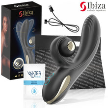 Vibrator dublu IBIZA Twister Vibrator, cu stimulator clitoris curbat, 10 funcții de rotație, 10 funcții de vibrație, negru