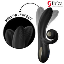 Vibrator dublu IBIZA Twister Vibrator, cu stimulator clitoris curbat, 10 funcții de rotație, 10 funcții de vibrație, negru