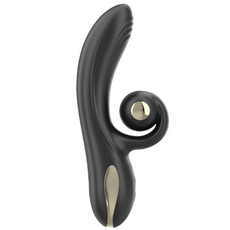 Vibrator dublu IBIZA Twister Vibrator, cu stimulator clitoris curbat, 10 funcții de rotație, 10 funcții de vibrație, negru