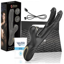 Vibrator rabbit dublu IBIZA Two Dragons, din silicon hipoalergenic, 10 funcții de vibrație, 10 funcții de tapping, negru