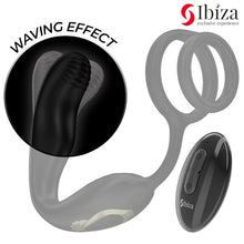 Inel dublu de penis cu vibrator anal IBIZA Wiggle Wearable Vibrator, control prin telecomandă, 10 funcții de rotație, negru