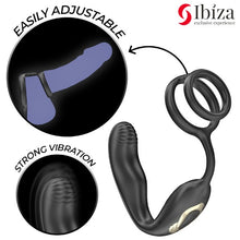 Inel dublu de penis cu vibrator anal IBIZA Wiggle Wearable Vibrator, control prin telecomandă, 10 funcții de rotație, negru