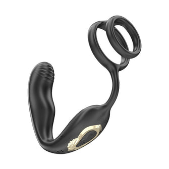 Inel dublu de penis cu vibrator anal IBIZA Wiggle Wearable Vibrator, control prin telecomandă, 10 funcții de rotație, negru