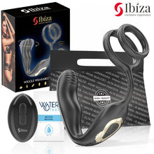 Inel dublu de penis cu vibrator anal IBIZA Wiggle Wearable Vibrator, control prin telecomandă, 10 funcții de rotație, negru