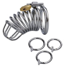 Cușcă pentru penis IMPOUND Spiral Male Chastity, pentru castitate bărbați, cu 3 inele pentru penis, din metal, culoare argintiu, diamentru 4 cm