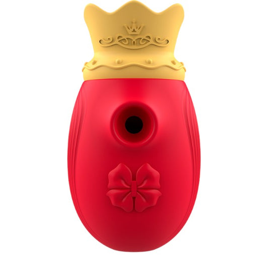 Stimulator clitoris INTENSE Clit Stimulator, design cu coroană, cu funcție de simulare sex oral, 10 funcții de aspirare, roșu cu galben