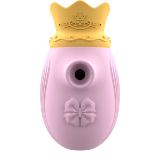 Stimulator clitoris INTENSE Clit Stimulator, design cu coroană, cu funcție de simulare sex oral, 10 funcții de aspirare, roz cu galben