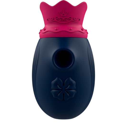 Stimulator clitoris INTENSE Clit Stimulator, design cu coroană, cu funcție de simulare sex oral, 10 funcții de aspirare, albastru cu roz