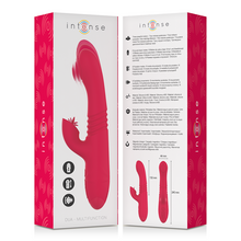 Vibrator rabbit INTENSE DUA Multifunction, cu 8 funcții de penetrare automată, 8 funcții de pulsații, 8 funcții de oscilații, roșu