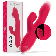 Vibrator rabbit INTENSE DUA Multifunction, cu 8 funcții de penetrare automată, 8 funcții de pulsații, 8 funcții de oscilații, roșu