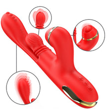 Vibrator triplu INTENSE Katy Multifunction, cu 4 capete interschimbabile, cu funcții diverse, rezistent la apă IPX7, roșu