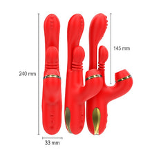 Vibrator triplu INTENSE Katy Multifunction, cu 4 capete interschimbabile, cu funcții diverse, rezistent la apă IPX7, roșu