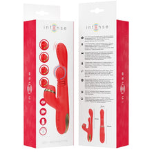 Vibrator triplu INTENSE Katy Multifunction, cu 4 capete interschimbabile, cu funcții diverse, rezistent la apă IPX7, roșu