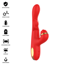 Vibrator triplu INTENSE Katy Multifunction, cu 4 capete interschimbabile, cu funcții diverse, rezistent la apă IPX7, roșu