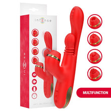 Vibrator triplu INTENSE Katy Multifunction, cu 4 capete interschimbabile, cu funcții diverse, rezistent la apă IPX7, roșu