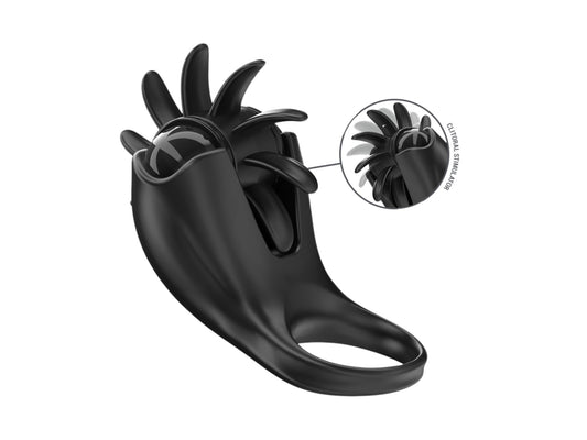 Inel pentru penis cu stimulator INTENSE Mabel, 10 funcții de vibrație, din silicon, rezistent la apă IPX7, negru