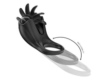 Inel pentru penis cu stimulator INTENSE Mabel, 10 funcții de vibrație, din silicon, rezistent la apă IPX7, negru