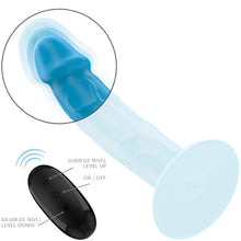 Vibrator realistic INTENSE PHOEBE, control prin telecomandă, 10 funcții de vibrație, bază cu ventuză pentru fixare, albastru