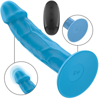 Vibrator realistic INTENSE PHOEBE, control prin telecomandă, 10 funcții de vibrație, bază cu ventuză pentru fixare, albastru