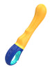 Vibrator INTENSE SHAGGY, design curbat pentru stimularea punctului G, rezistent la apă, lungime inserabilă 12.7 cm, galben cu albastru