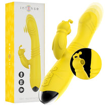 Vibrator rabbit INTENSE TOKY Multifunction, cu 8 funcții de penetrare automată, 8 funcții de pulsații, 8 funcții de oscilații, galben