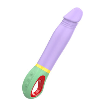 Vibrator INTENSE VELMA, din silicon de înaltă calitate, 9 funcții de vibrație, rezistent la apă IPX7, lungime inserabilă 12.6 cm, mov cu verde