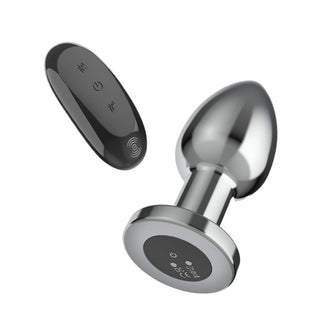 Vibrator anal INTENSE Vibrating Anal Plug L, control prin telecomandă, 10 funcții de vibrație, lungime 10.1 cm, argintiu