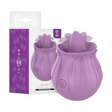 Vibrator clitoris INTENSE Azalea Clitoral Stimulator, în formă de trandafir, cu limbă, 10 funcții de mișcare ritmică, rezistent la apă, mov
