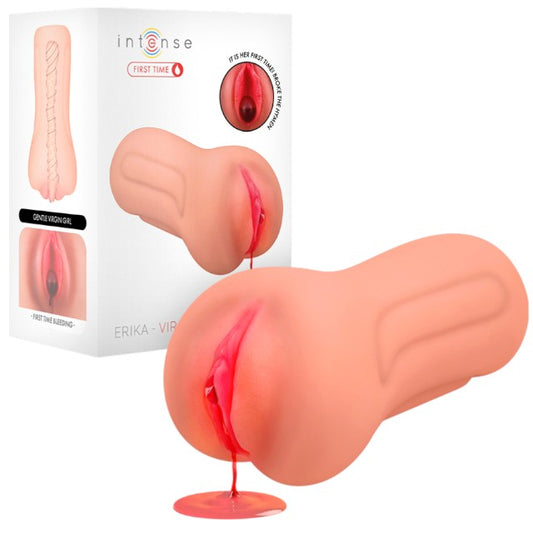 Masturbator realistic INTENSE Erika Virgin Masturbator, simulare vaginală, cu funcție de sângerare, din TPE, culoarea pielii