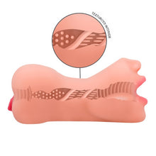 Masturbator manual INTENSE Riley Double, texturat pentru simulare orală și vaginală realistă, culoarea pielii, din TPE, 19 cm